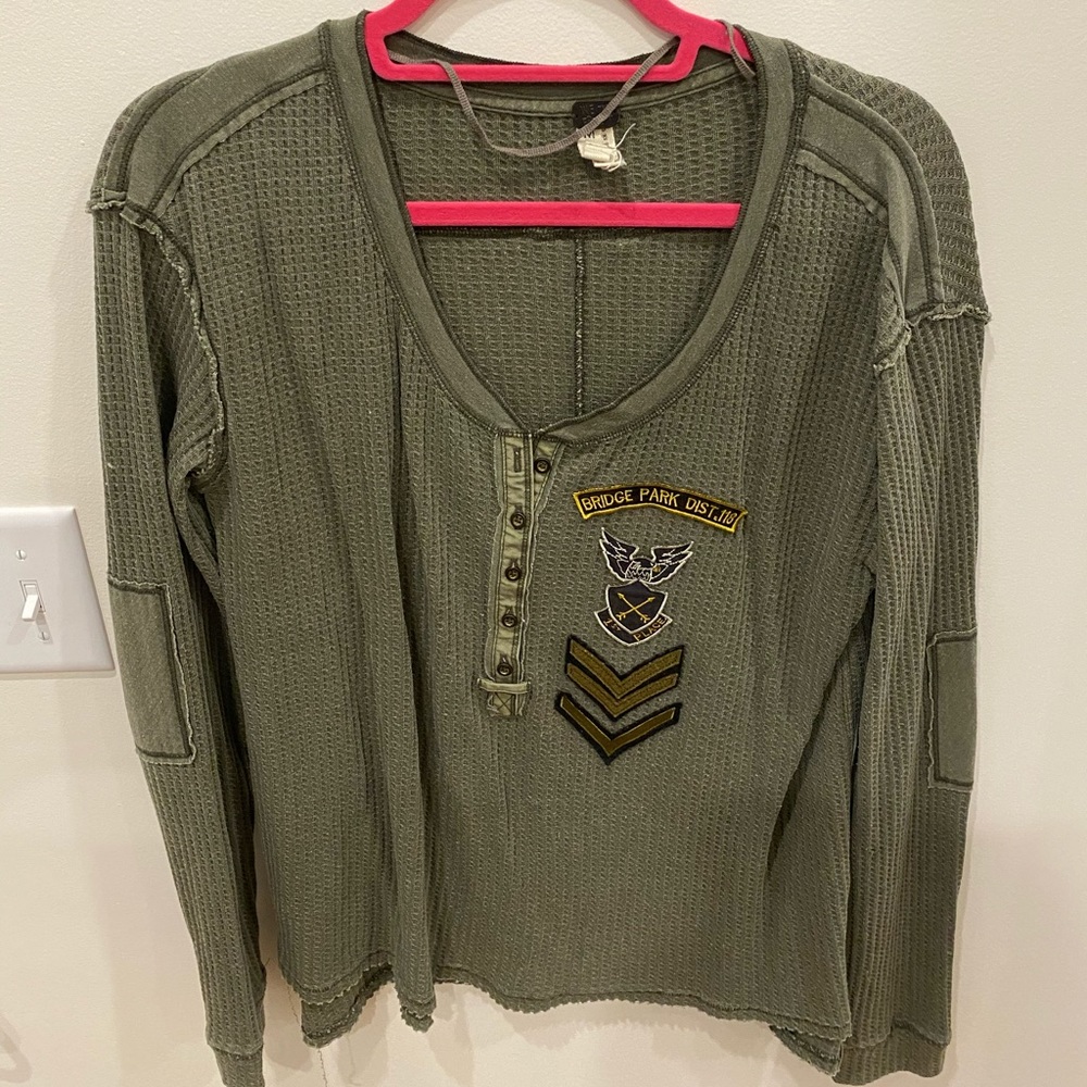 Army green shirt with patches